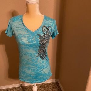 Blue Cowgirl Up Burn Out V Neck